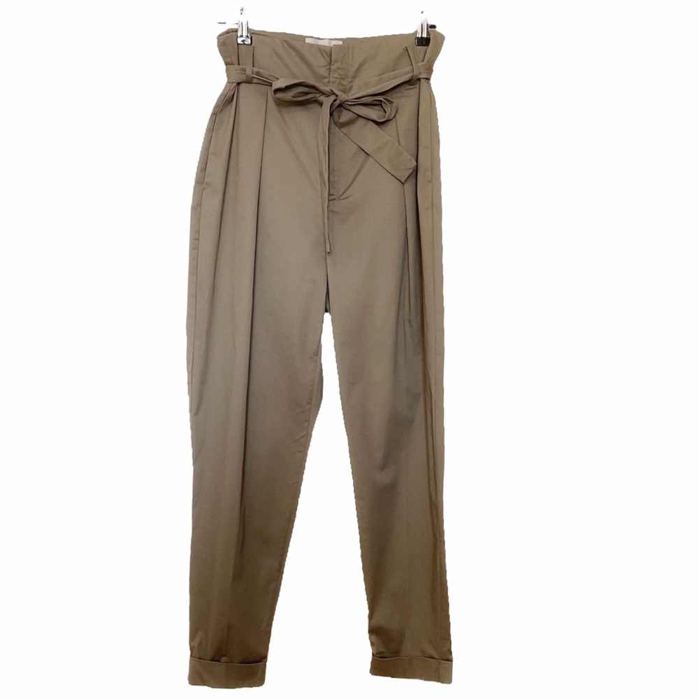INWEAR ZEHRA BEIGE HIGH WAISTED PAPER BAG PLEATED BELTED CROPPED TROUSER PANTS